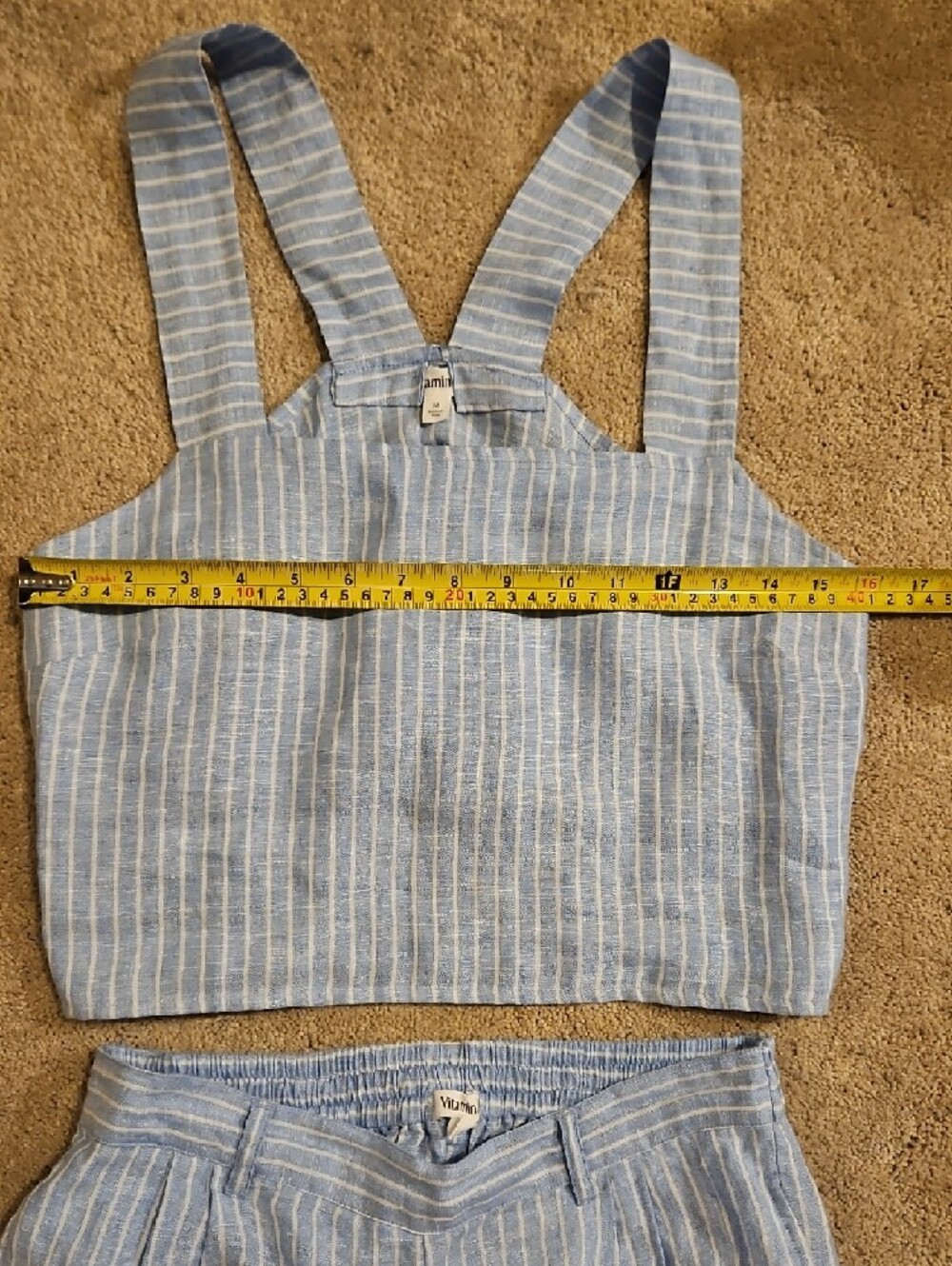 Vitamin A Light Blue & White Striped Wide-Leg Pants with Matching Crop Top - Picture 4 of 16